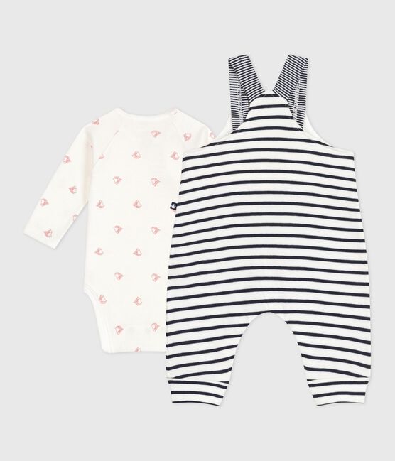 Conjunto de peto de rayas marineras y body estampado para bebé blanco MARSHMALLOW/azul SMOKING