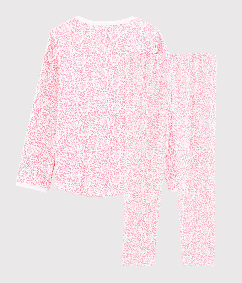 Pijama de punto con flor rosa para ni&ntilde;a blanco/rosa