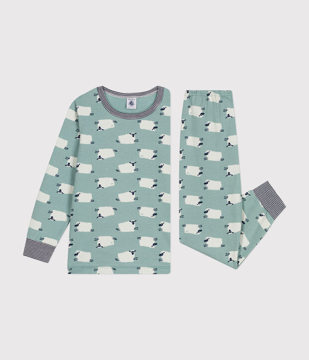 Pijama infantil de felpa cepillada con estampado de oveja verde/multicolor