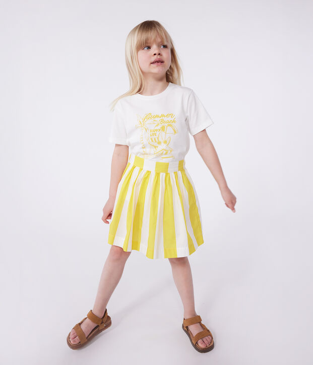 Camiseta infantil de manga corta de algod&oacute;n con estampado blanco/amarillo