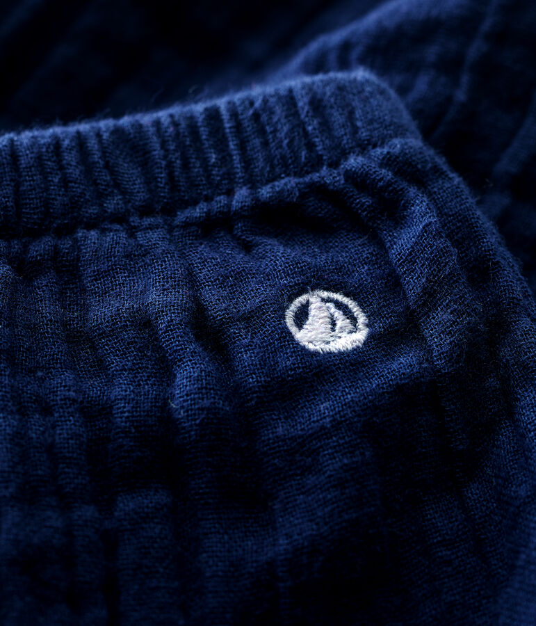 Pantal&oacute;n de gasa de algod&oacute;n ecol&oacute;gico para beb&eacute; azul