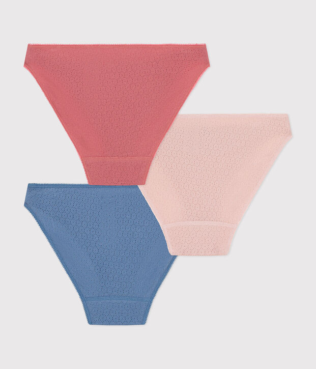 Juego de 3 braguitas de algod&oacute;n calado para mujer multicolor