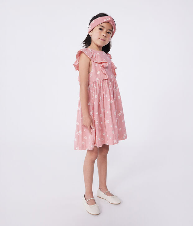 Vestido infantil sin mangas de algod&oacute;n con flores rosa/blanco