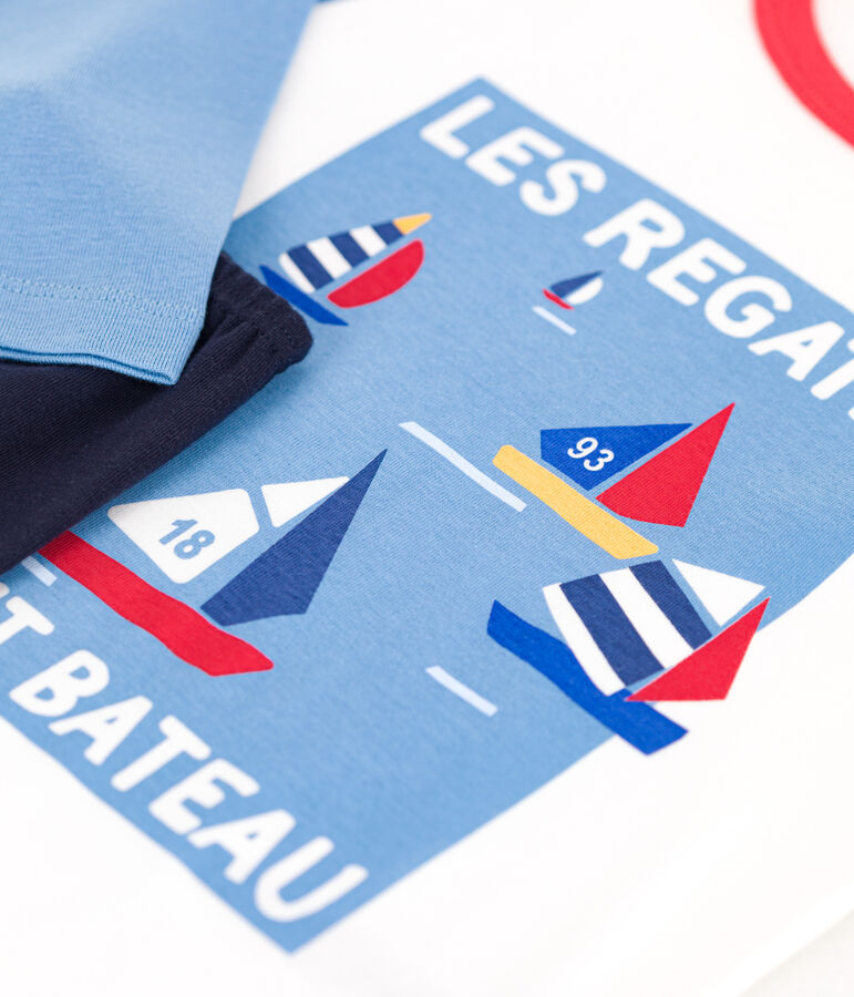 Pijama infantil de manga larga de algod&oacute;n azul SMOKING/blanco MULTICO