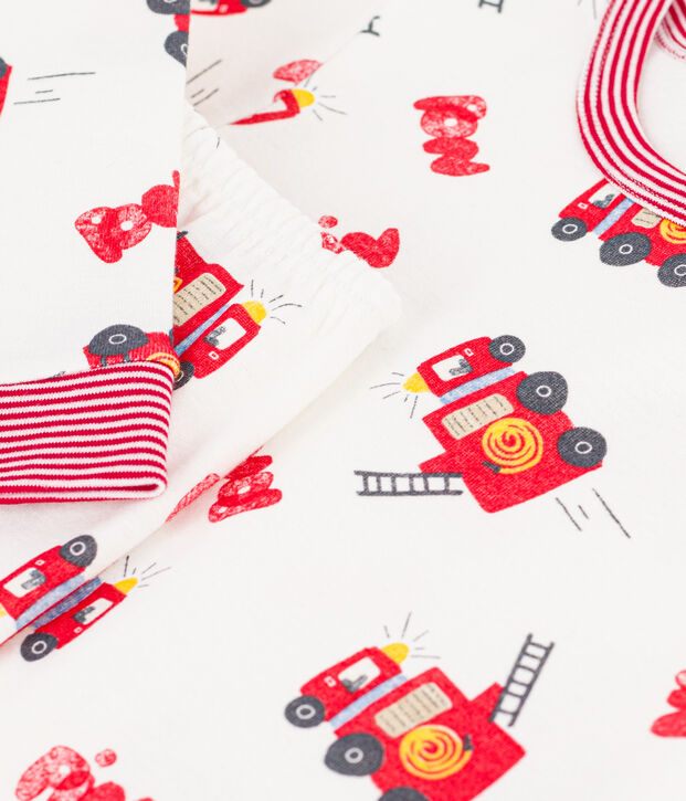 Pijama infantil muy ajustado de algod&oacute;n con estampado de bombero blanco/multicolor