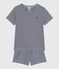 Pijama infantil corto de algodón a rayas azul SMOKING/blanco MARSHMALLOW