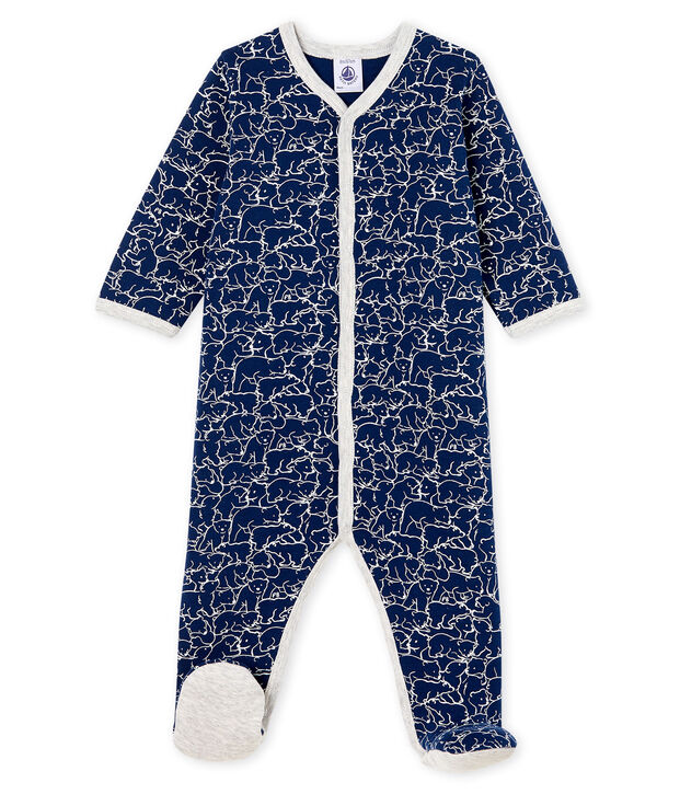 Pijama de mulet&oacute;n para beb&eacute; ni&ntilde;o azul/blanco