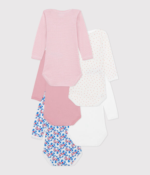 Juego de 5 bodis de algod&oacute;n de manga larga con flores para beb&eacute; multicolor