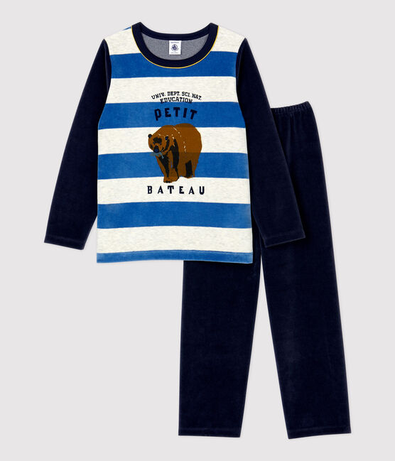Pijama a rayas de niño de terciopelo azul SMOKING/blanco MULTICO