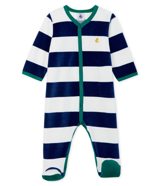 Pijama de terciopelo para bebé niño azul MEDIEVAL/blanco MARSHMALLOW