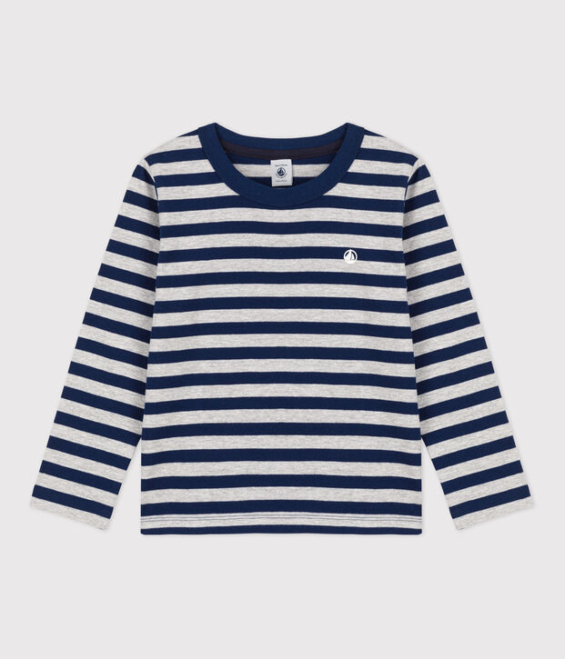 Camiseta de algod&oacute;n de manga larga de ni&ntilde;o azul/gris