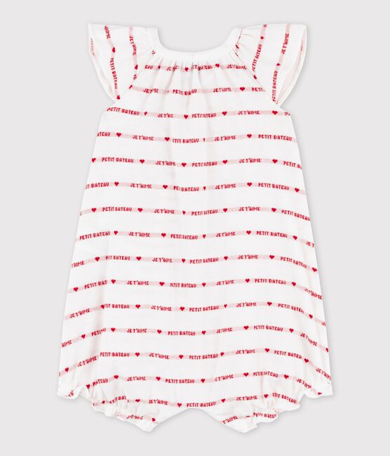 Pelele corto de punto de Petit Bateau je t'aime. blanco MARSHMALLOW/rojo TERKUIT