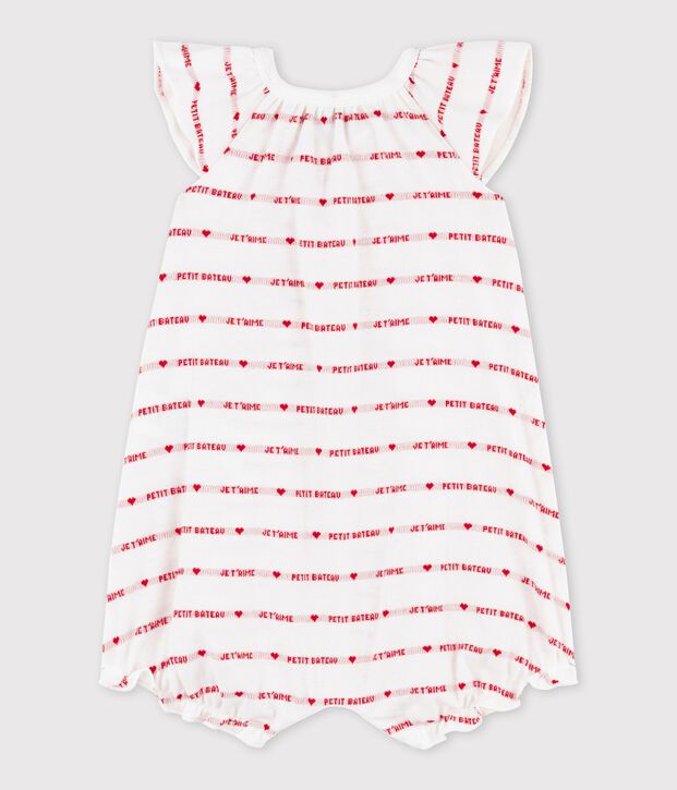 Pelele corto de punto de Petit Bateau je t'aime. blanco/rojo