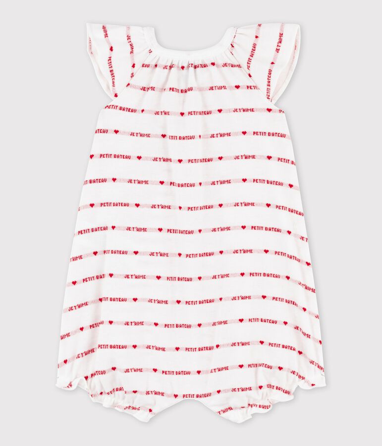 Pelele corto de punto de Petit Bateau je t'aime. blanco MARSHMALLOW/rojo TERKUIT