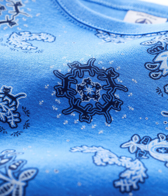 Camiseta de manga corta con estampado de bandana de algodón ecológico de bebé azul BRASIER/blanco MULTICO