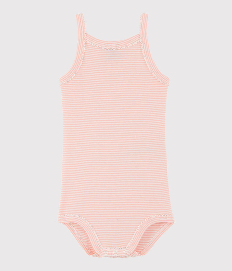 Bodi de tirantes de beb&eacute; de ni&ntilde;a rosa/blanco