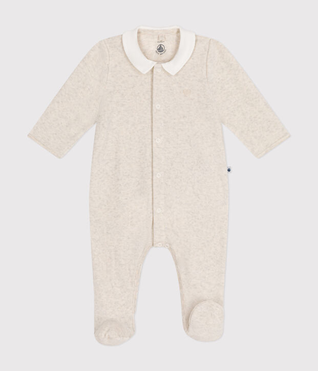 Pijama de terciopelo para beb&eacute; beige
