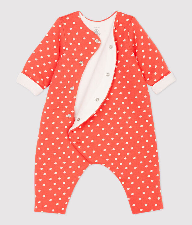 Mono largo con estampado de lunares de beb&eacute; de algod&oacute;n org&aacute;nico naranja/blanco