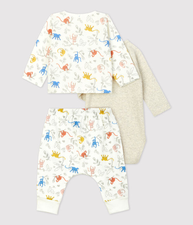 Conjunto de 3 piezas con estampado de monos de tejido t&uacute;bico ecol&oacute;gico para beb&eacute; blanco/multicolor