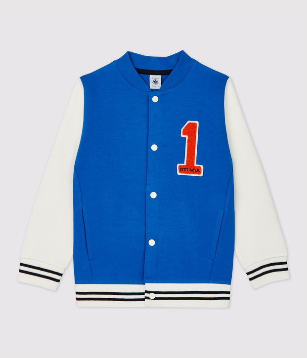 Chaqueta de b&eacute;isbol de mulet&oacute;n de ni&ntilde;a/ni&ntilde;o azul/blanco