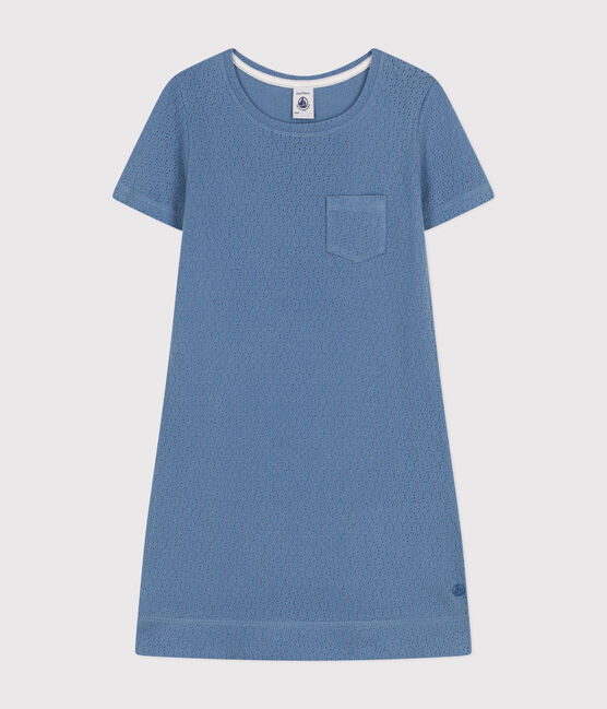 Camisón infantil liso de algodón calado azul BEACH