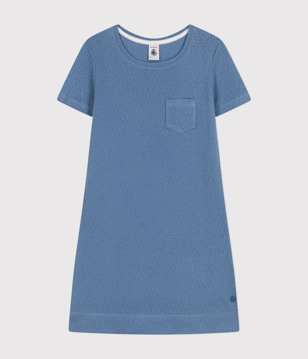 Camis&oacute;n infantil liso de algod&oacute;n calado azul