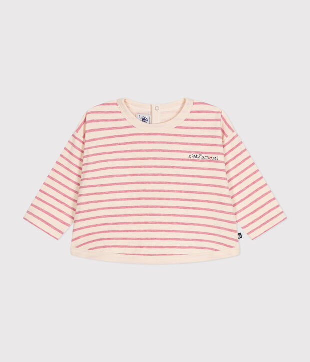 Camiseta de manga larga de t&uacute;bico para beb&eacute; crudo/rosa