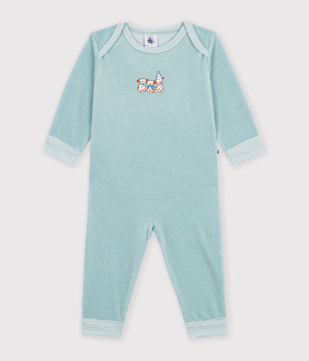 Pijama liso de terciopelo con abertura sin botones de presi&oacute;n para beb&eacute; verde