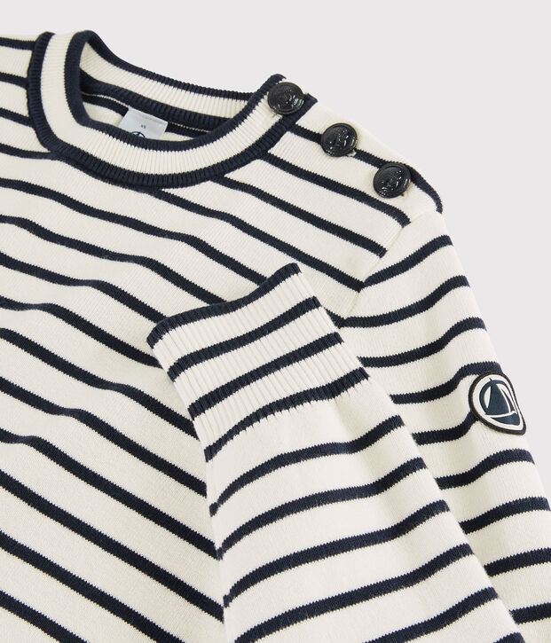 Jersey marinero de algod&oacute;n de mujer blanco/azul