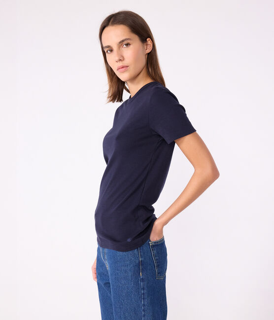Camiseta Iconique de manga corta de punto liso para mujer azul SMOKING
