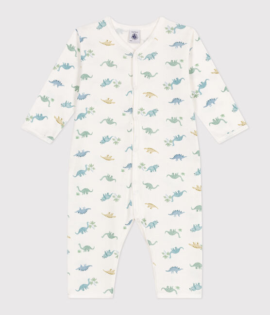 Pijama de algodón sin pies con dinosaurios para bebé blanco MARSHMALLOW/blanco MULTICO