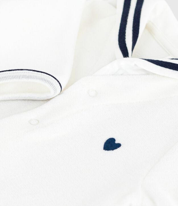 Pijama de beb&eacute; de Terciopelo liso con cuello tipo vareuse blanco