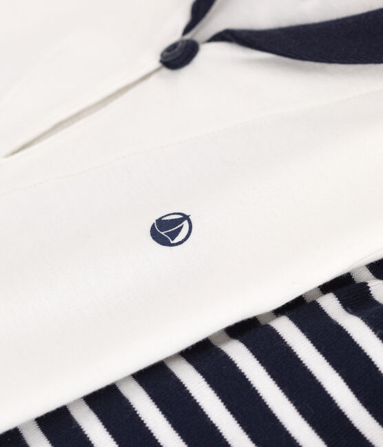 Conjunto de dos piezas de algodón con camiseta con cuello de uniforme para bebé azul SMOKING/blanco MARSHMALLOW