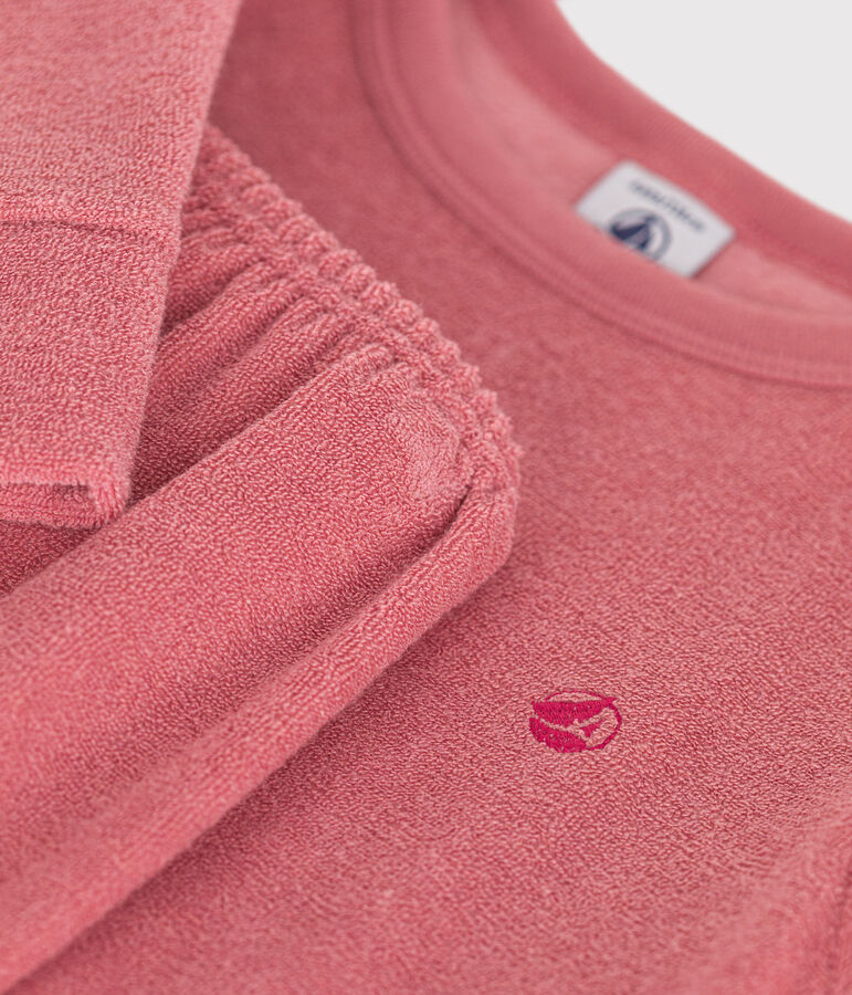 Pijama infantil liso de tejido de rizo cepillado rosa