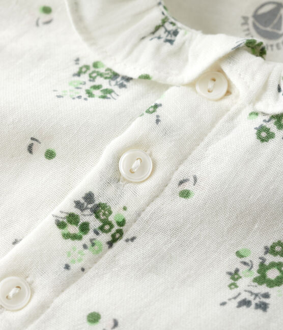 Blusa con estampado de flores de gasa de algodón ecológico para bebé blanco MARSHMALLOW/blanco MULTICO