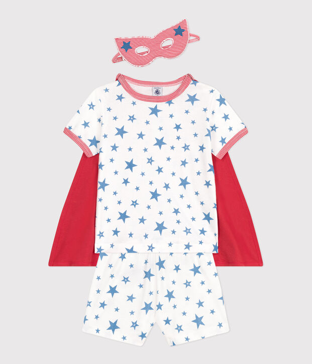 Pijama corto tipo disfraz infantil de algod&oacute;n con capa fosforescente blanco/multicolor