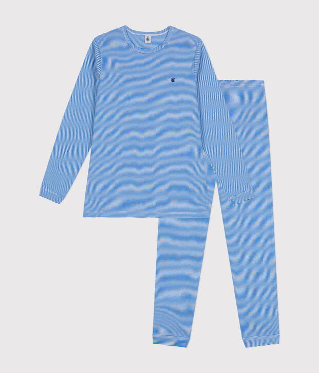 Pijama de algod&oacute;n a rayas j&uacute;nior azul/blanco