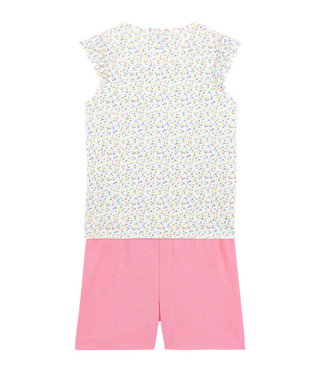 Pijama corto de lino/algod&oacute;n para ni&ntilde;a blanco/multicolor