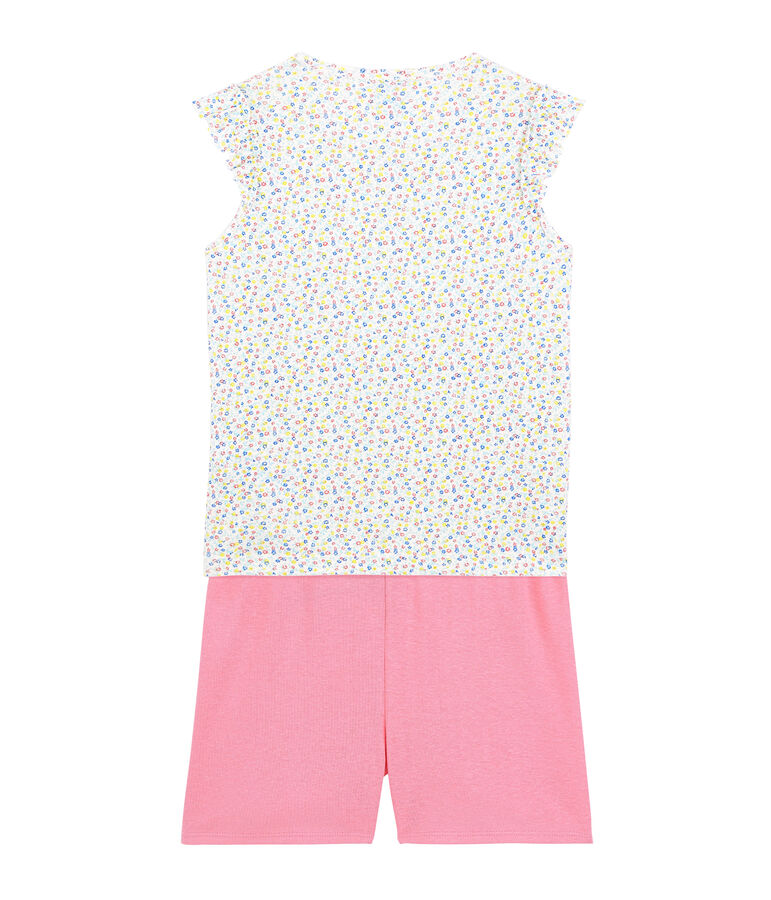 Pijama corto de lino/algod&oacute;n para ni&ntilde;a blanco/multicolor