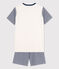 Pijama corto milrayas azul de algodón orgánico de chico azul MEDIEVAL/blanco MARSHMALLOW