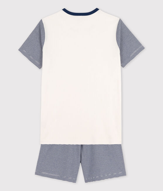 Pijama corto milrayas azul de algodón orgánico de chico azul MEDIEVAL/blanco MARSHMALLOW