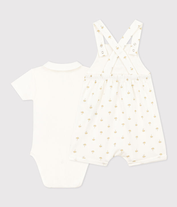Conjunto de peto y body de algod&oacute;n para beb&eacute; blanco/multicolor
