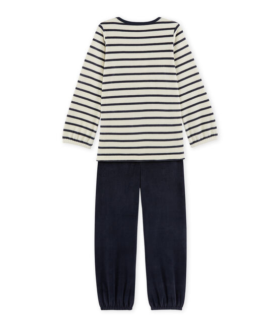 Pijama de terciopelo para niña beige COQUILLE/azul SMOKING