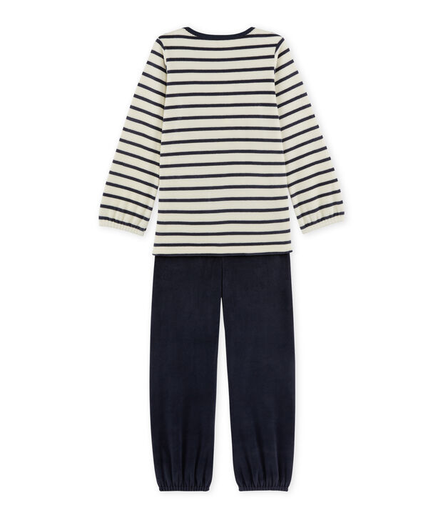 Pijama de terciopelo para ni&ntilde;a blanco/azul