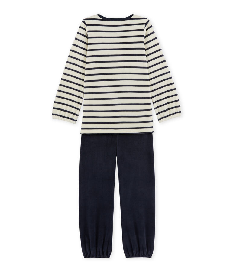 Pijama de terciopelo para ni&ntilde;a blanco/azul