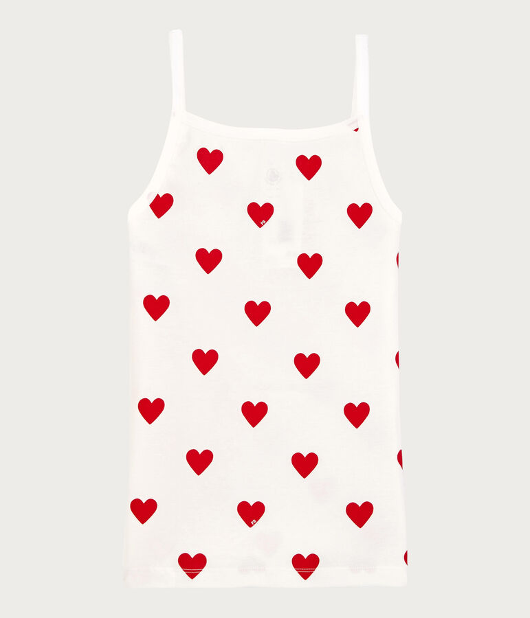 Camiseta de tirantes de algod&oacute;n con corazones de mujer blanco MARSHMALLOW/rojo TERKUIT