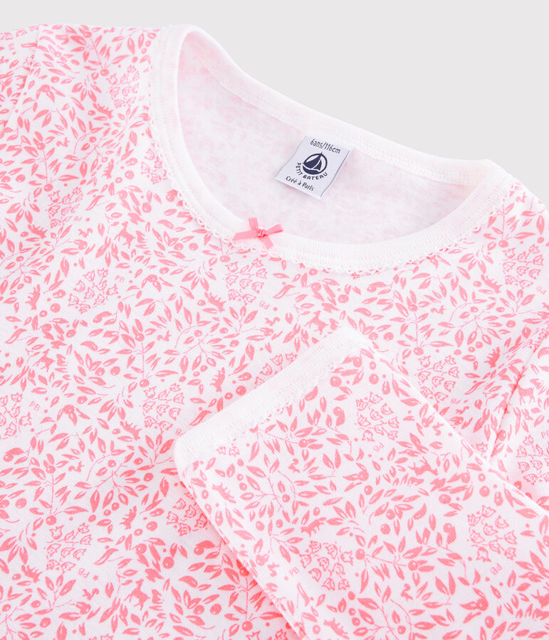 Pijama de punto con flor rosa para ni&ntilde;a blanco/rosa