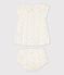 Vestido de manga corta de frutas con braguitas bloomer de tejido tubular de urdimbre y trama de algodón ecológico de bebé niña blanco MARSHMALLOW/blanco MULTICO