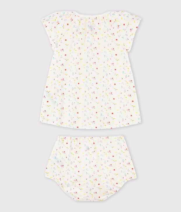 Vestido de manga corta de frutas con braguitas bloomer de tejido tubular de urdimbre y trama de algod&oacute;n ecol&oacute;gico de beb&eacute; ni&ntilde;a blanco/multicolor