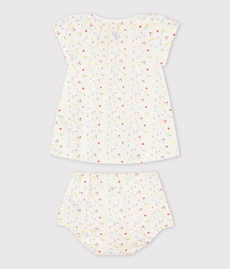 Vestido de manga corta de frutas con braguitas bloomer de tejido tubular de urdimbre y trama de algod&oacute;n ecol&oacute;gico de beb&eacute; ni&ntilde;a blanco/multicolor